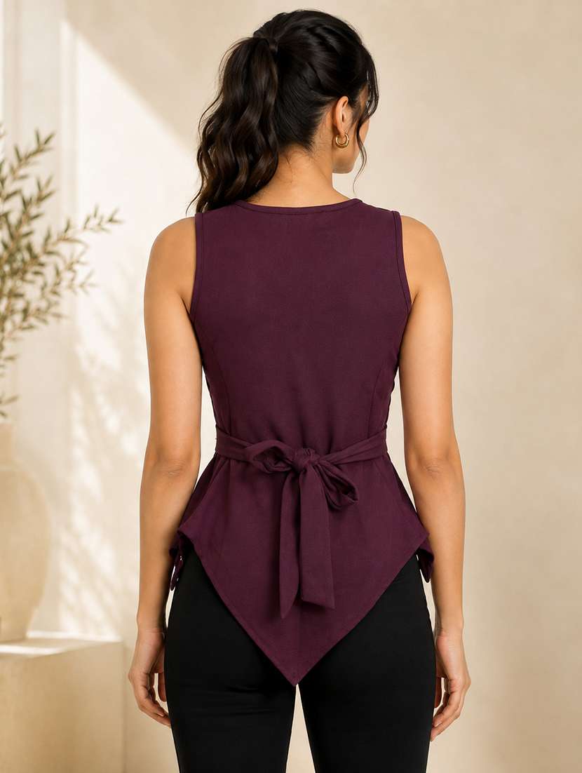 Women Solid Sleeveless Asymmetric Top - 22696935 -  Standard Image - 3