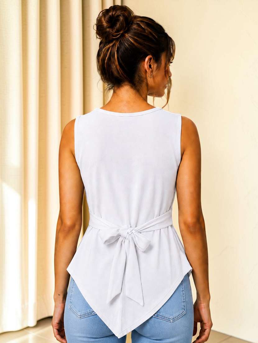 Women Solid Sleeveless Asymmetric Top - 22696936 -  Standard Image - 3