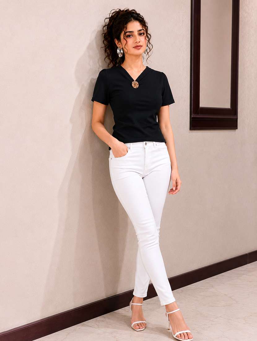 Women Solid Short Sleeves Regular Top - 22696958 -  Standard Image - 3