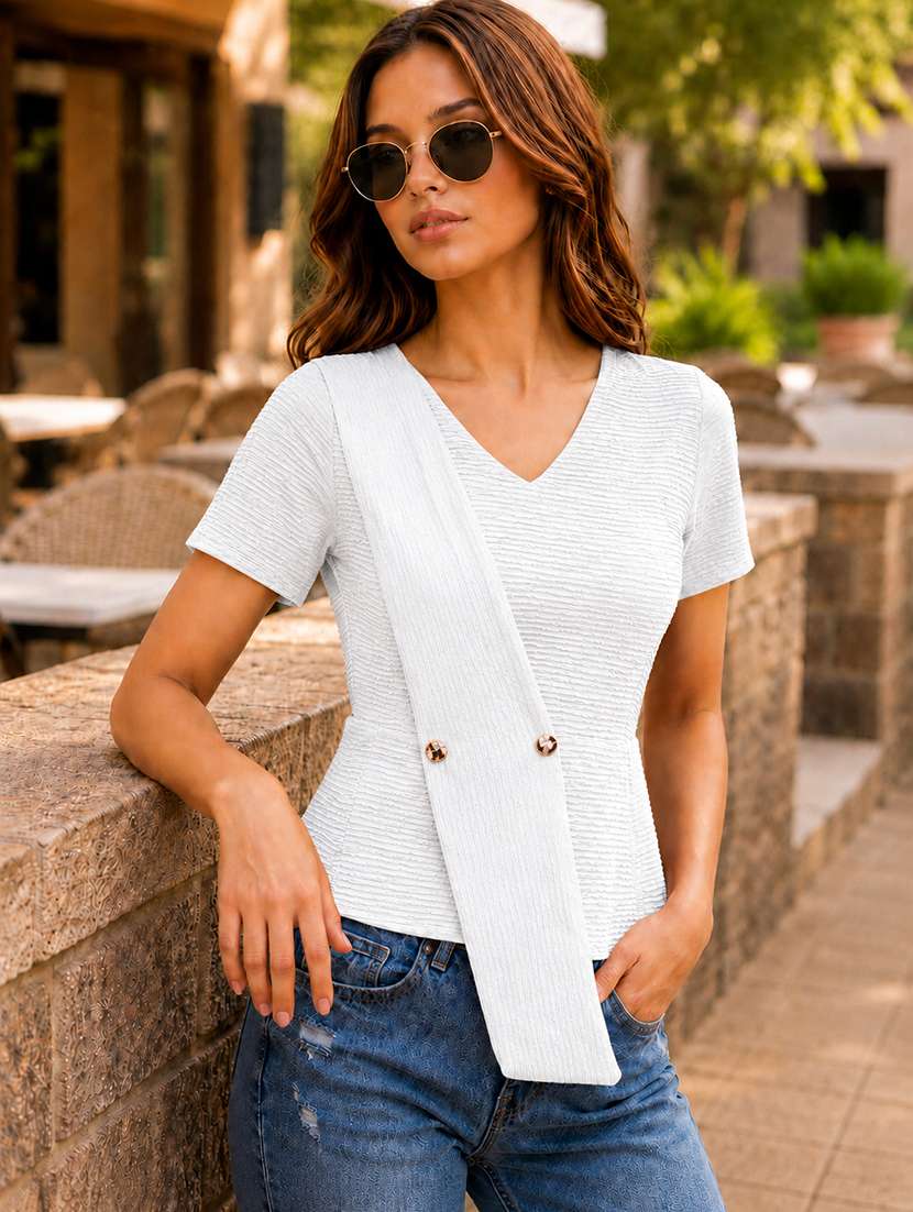 women self design short sleeves regular top