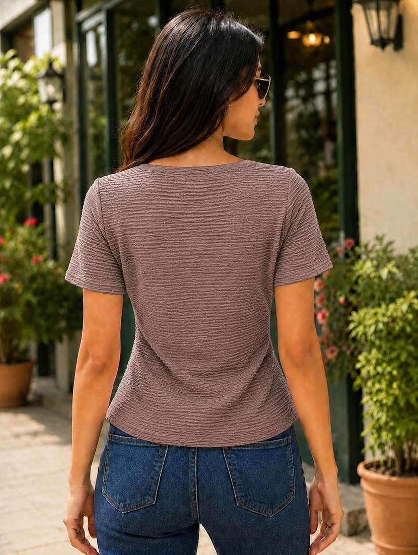 Women Self Design Short Sleeves Regular Top - 22696969 -  Standard Image - 3