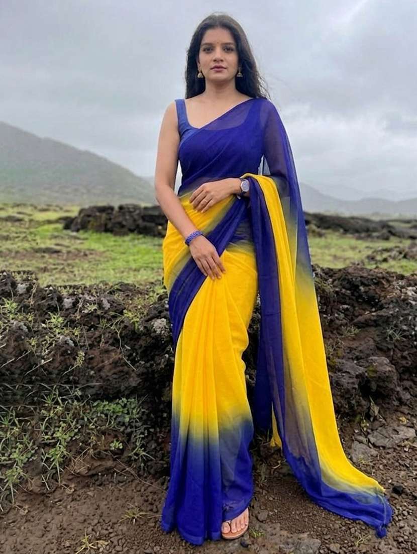 women ombre printed saree with blouse