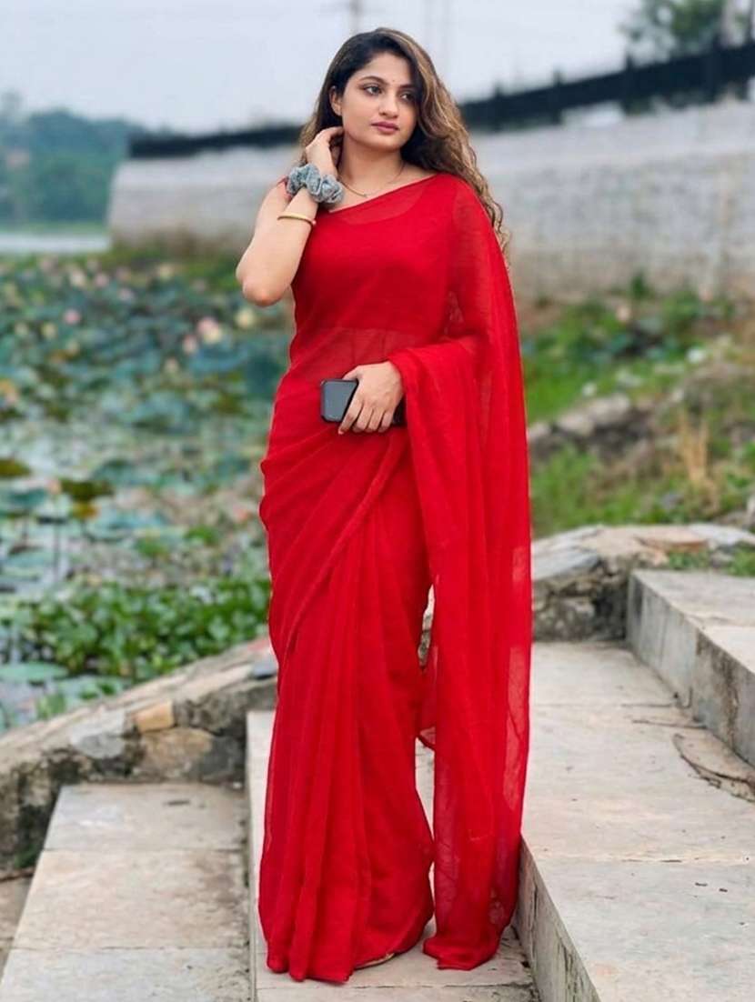 women solid plain saree with blouse