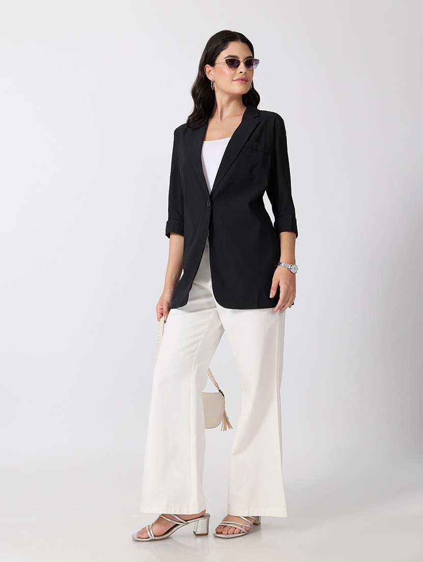 Women Solid Three Quarter Sleeves Single Breasted Blazer - 22697074 -  Standard Image - 5