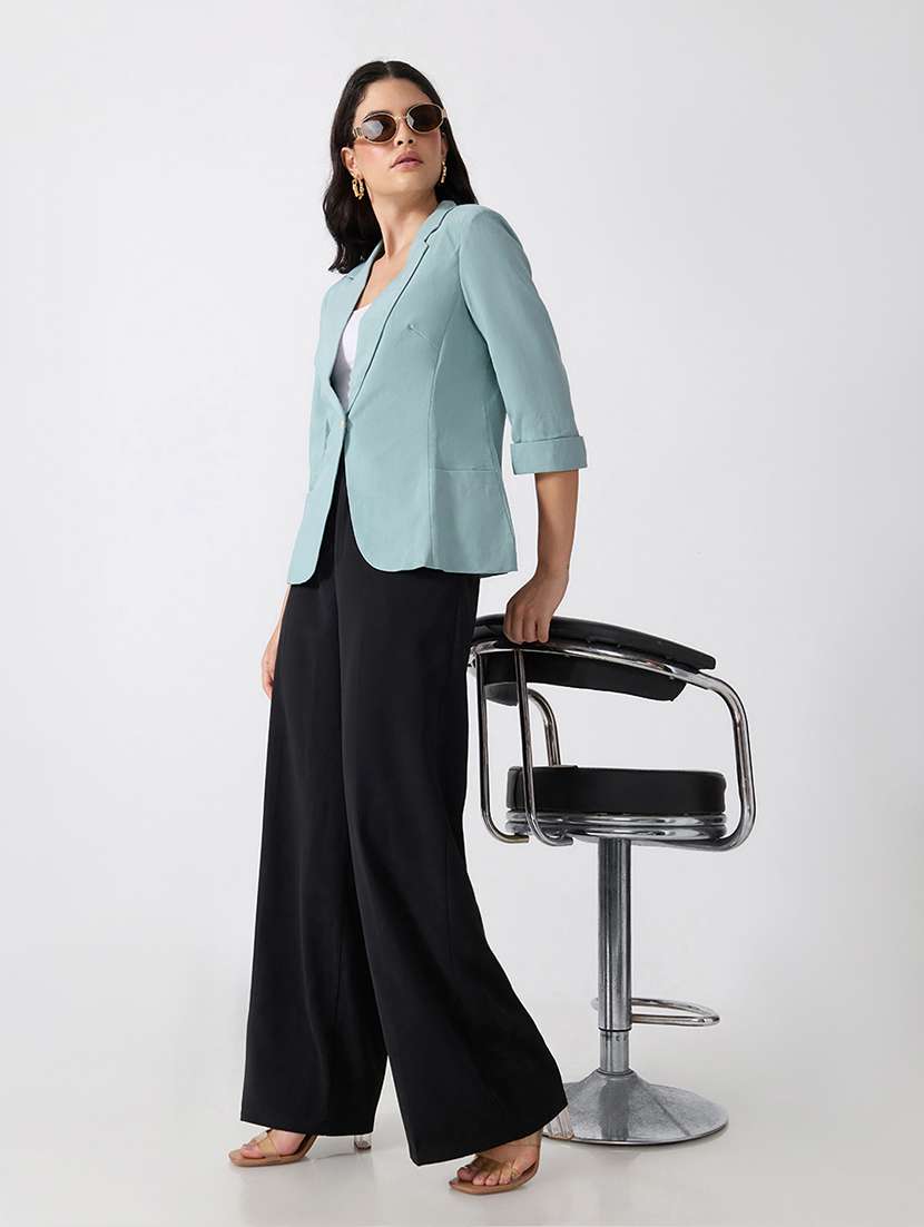 Women Solid Three Quarter Sleeves Single Breasted Blazer - 22697075 -  Standard Image - 5