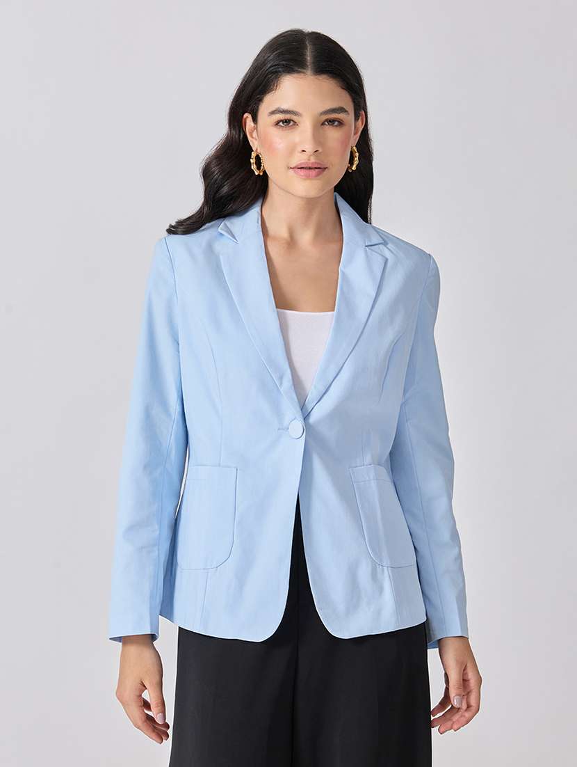 women solid long sleeves single breasted blazer