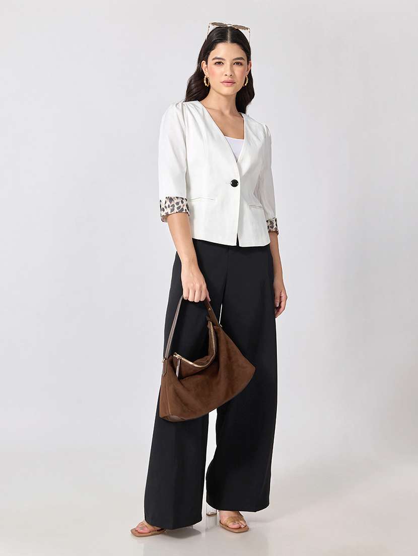 Women Solid Three Quarter Sleeves Single Breasted Blazer - 22697079 -  Standard Image - 5