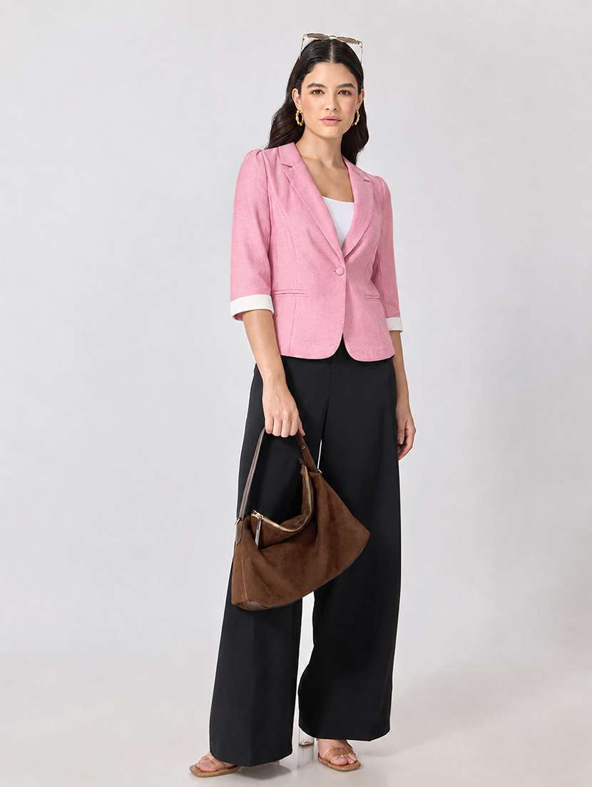 Women Solid Three Quarter Sleeves Single Breasted Blazer - 22697080 -  Standard Image - 5