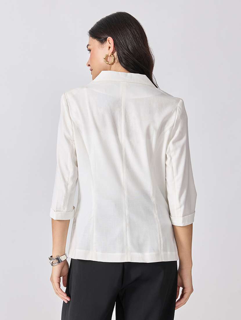 Women Solid Three Quarter Sleeves Single Breasted Blazer - 22697081 -  Standard Image - 3