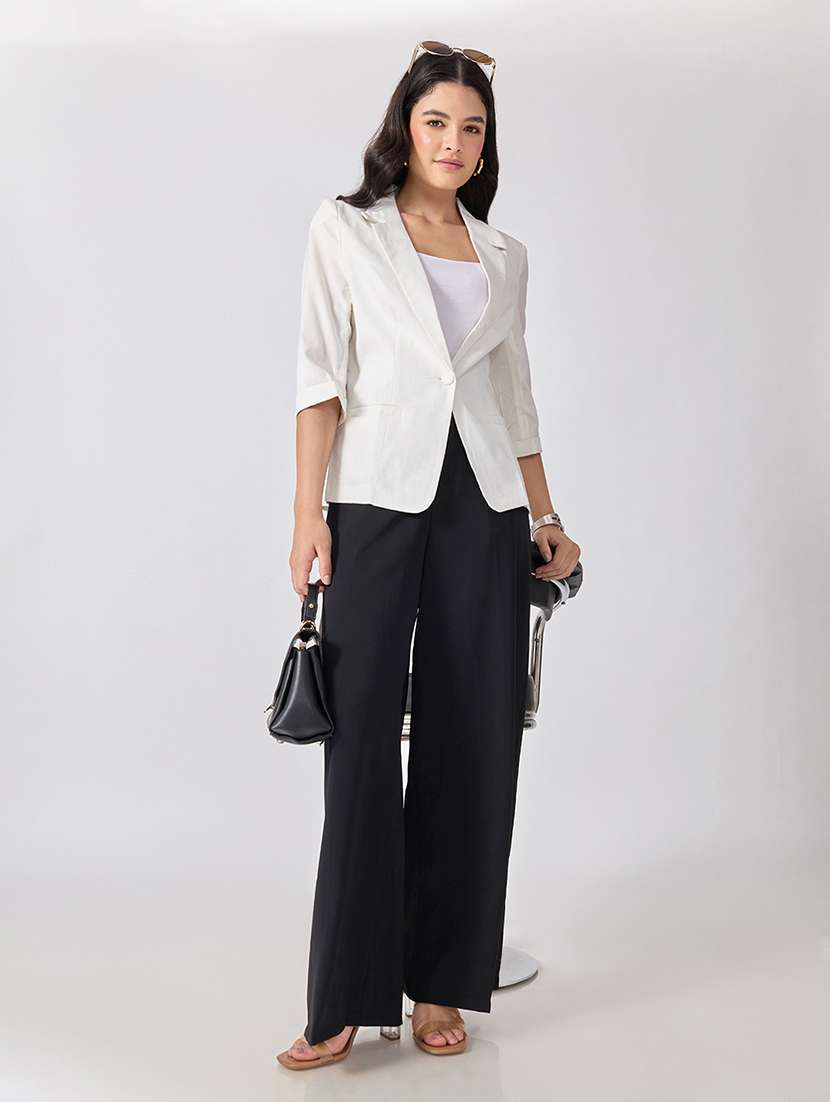 Women Solid Three Quarter Sleeves Single Breasted Blazer - 22697081 -  Standard Image - 5