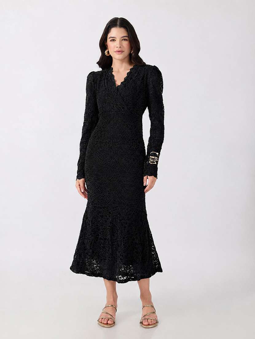 women self design long sleeves sheath dress