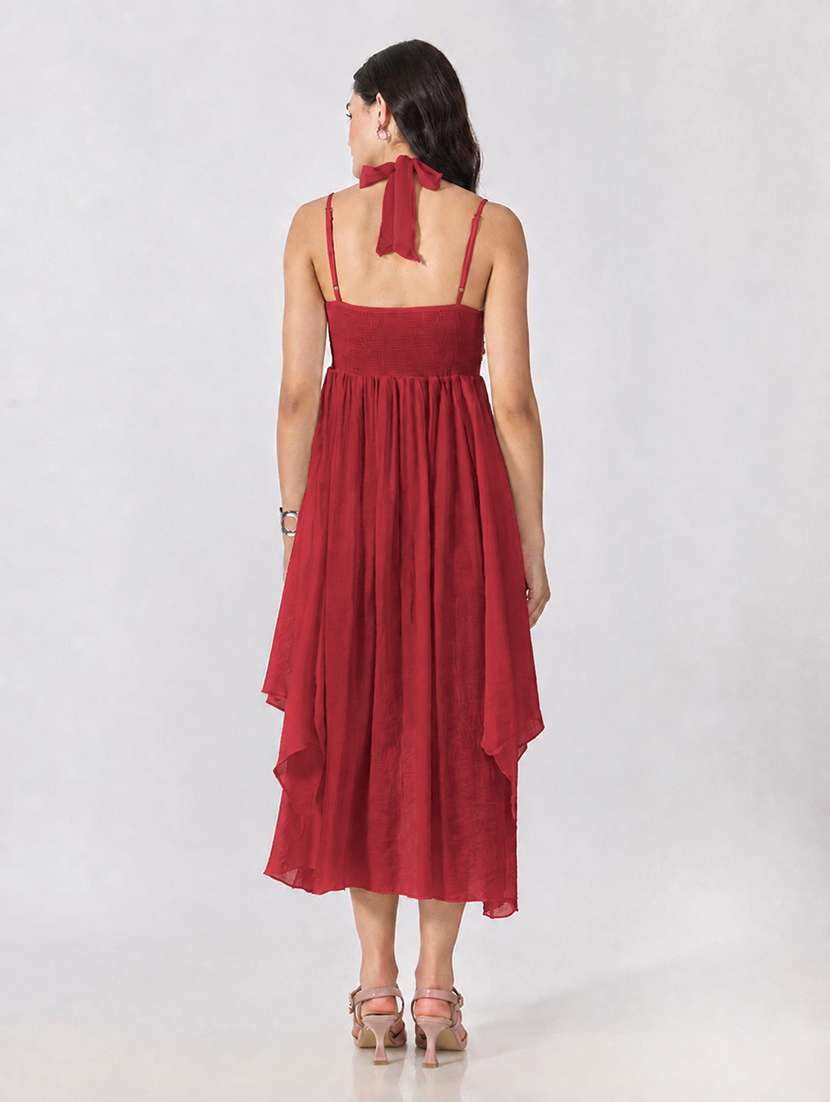 Women Solid Shoulder Strap Fit And Flare Dress - 22697092 -  Standard Image - 3