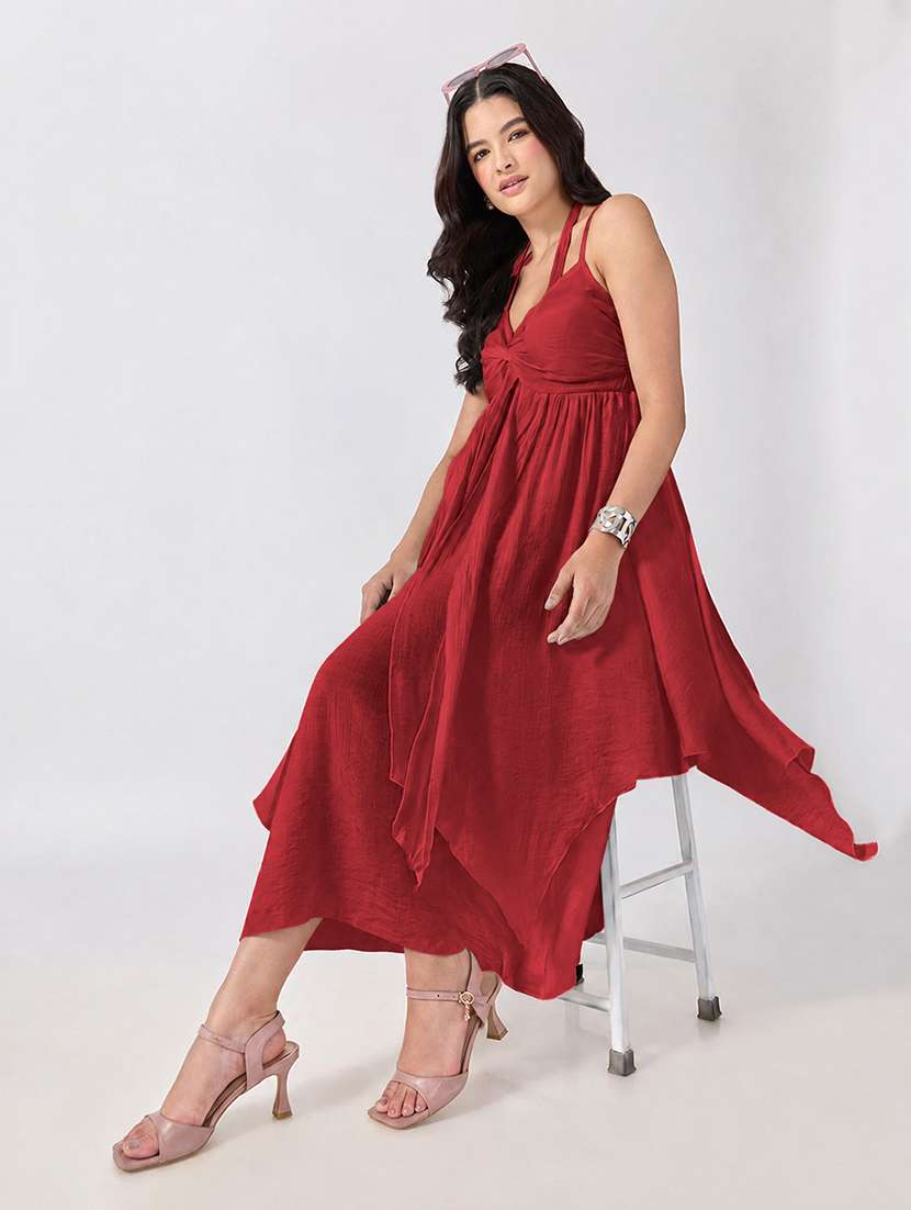 Women Solid Shoulder Strap Fit And Flare Dress - 22697092 -  Standard Image - 5