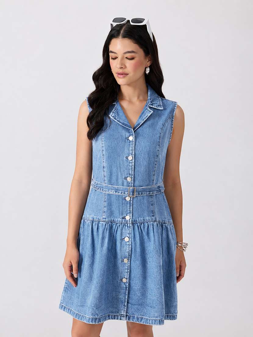 women solid sleeveless fit and flare dress