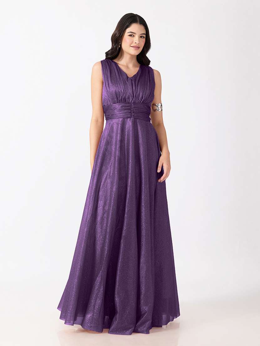 women self design sleeveless fit and flare gown