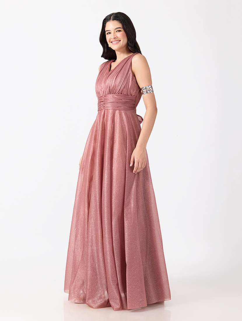 Women Self Design Sleeveless Fit And Flare Gown - 22697110 -  Standard Image - 3