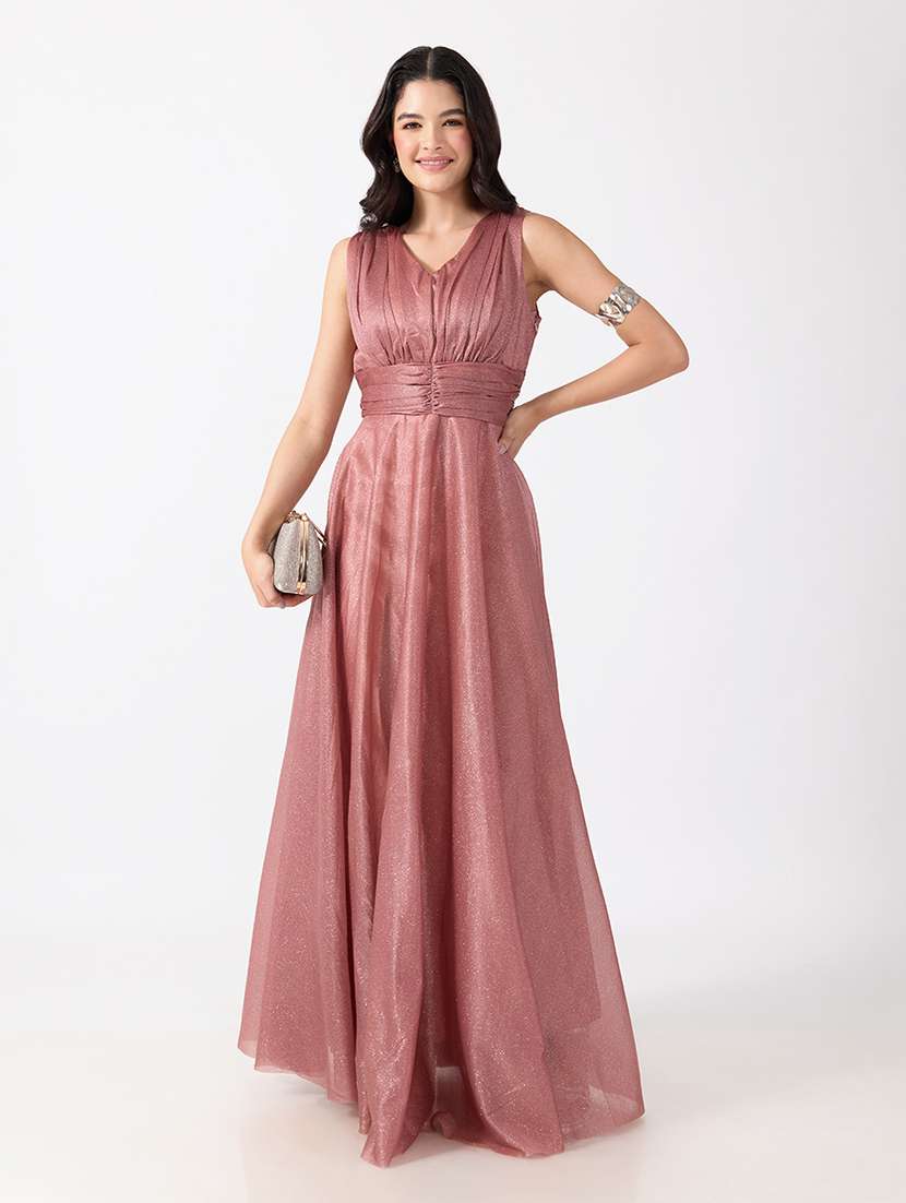 Women Self Design Sleeveless Fit And Flare Gown - 22697110 -  Standard Image - 5