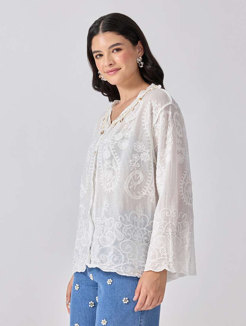 Women Embroidered Long Sleeves Shirt Style Top - 22697128 -  Standard Image - 3