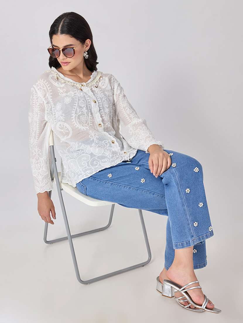 Women Embroidered Long Sleeves Shirt Style Top - 22697128 -  Standard Image - 5