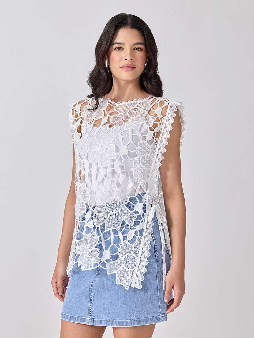 Women Self Design Sleeveless Regular Top - 22697130 -  Standard Image - 3