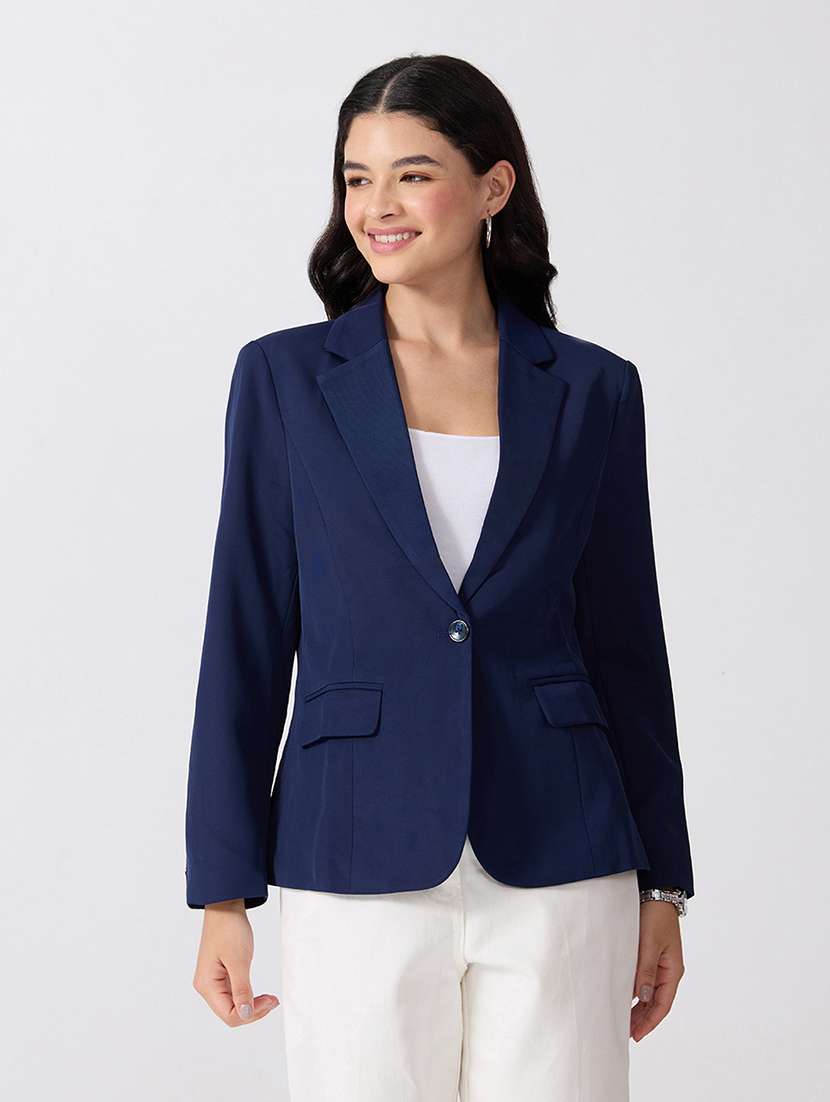 women solid long sleeves single breasted blazer