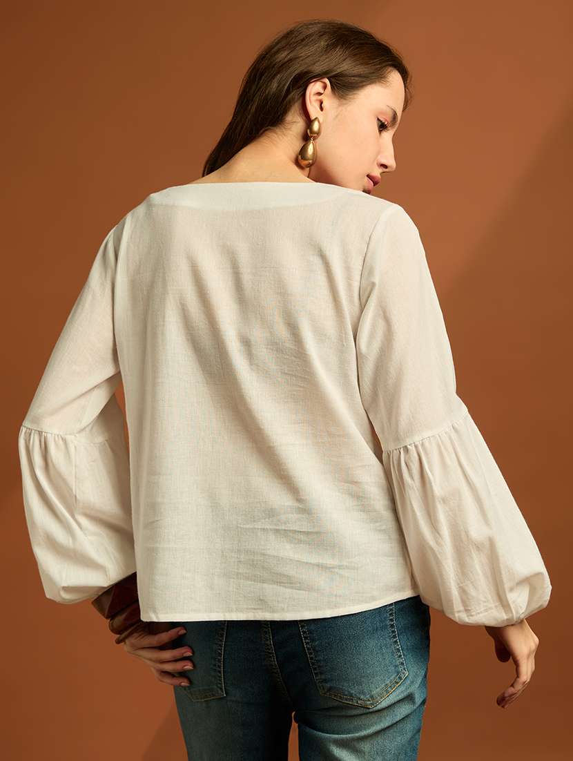 Women Embroidered Bishop Sleeves Regular Top - 22697891 -  Standard Image - 3