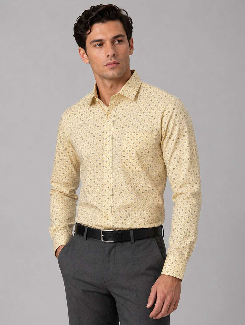 men printed long sleeve slim fit formal shirt