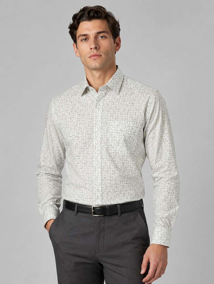 men printed long sleeve slim fit formal shirt