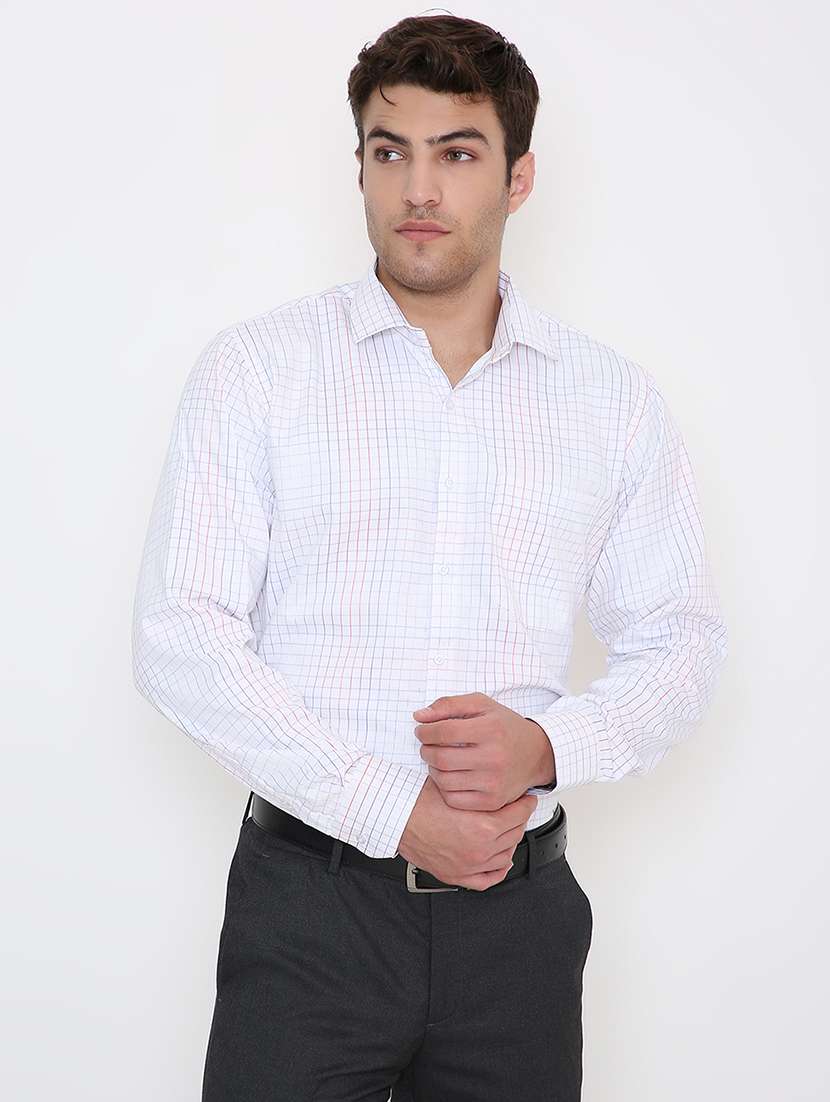 men checkered long sleeve slim fit formal shirt