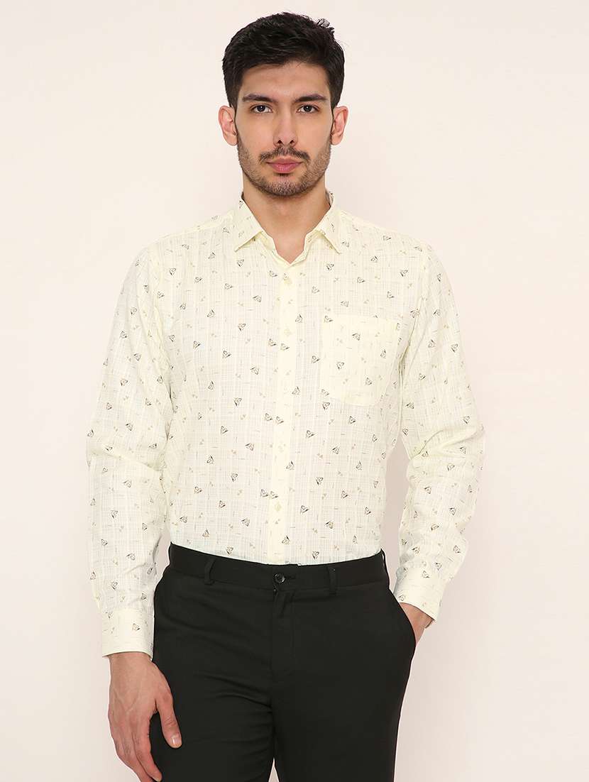 men printed long sleeve slim fit formal shirt