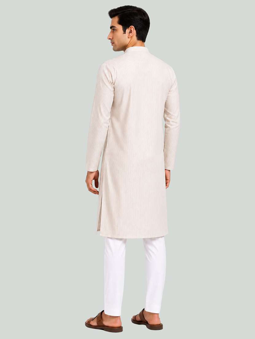 Men Striped Mandarin Neck Long Kurta - 22698006 -  Standard Image - 3