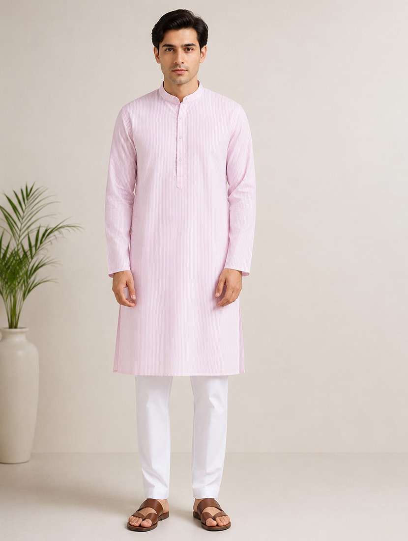 men striped mandarin neck long kurta