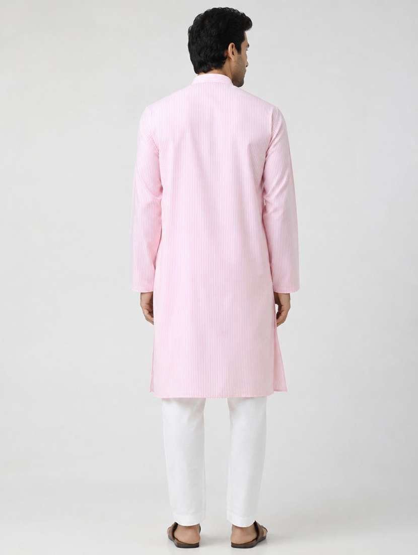 Men Striped Mandarin Neck Long Kurta - 22698008 -  Standard Image - 3
