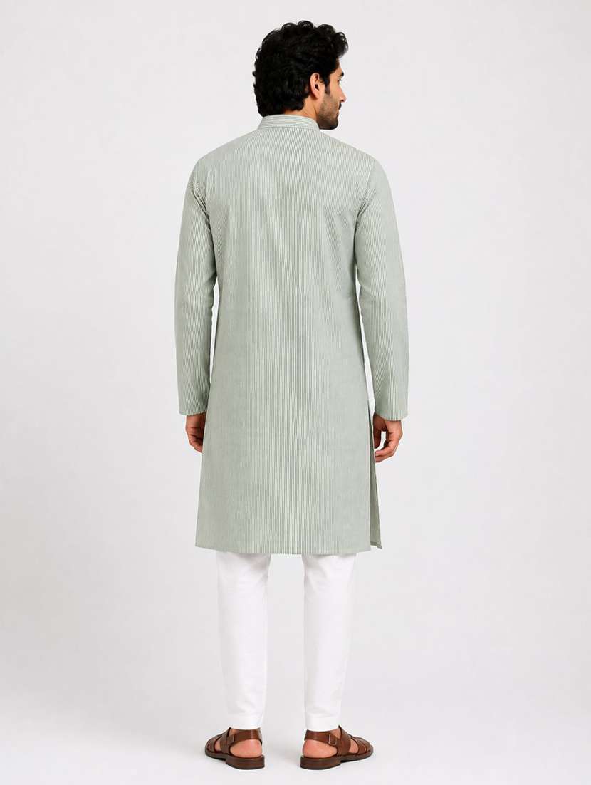 Men Striped Mandarin Neck Long Kurta - 22698010 -  Standard Image - 3
