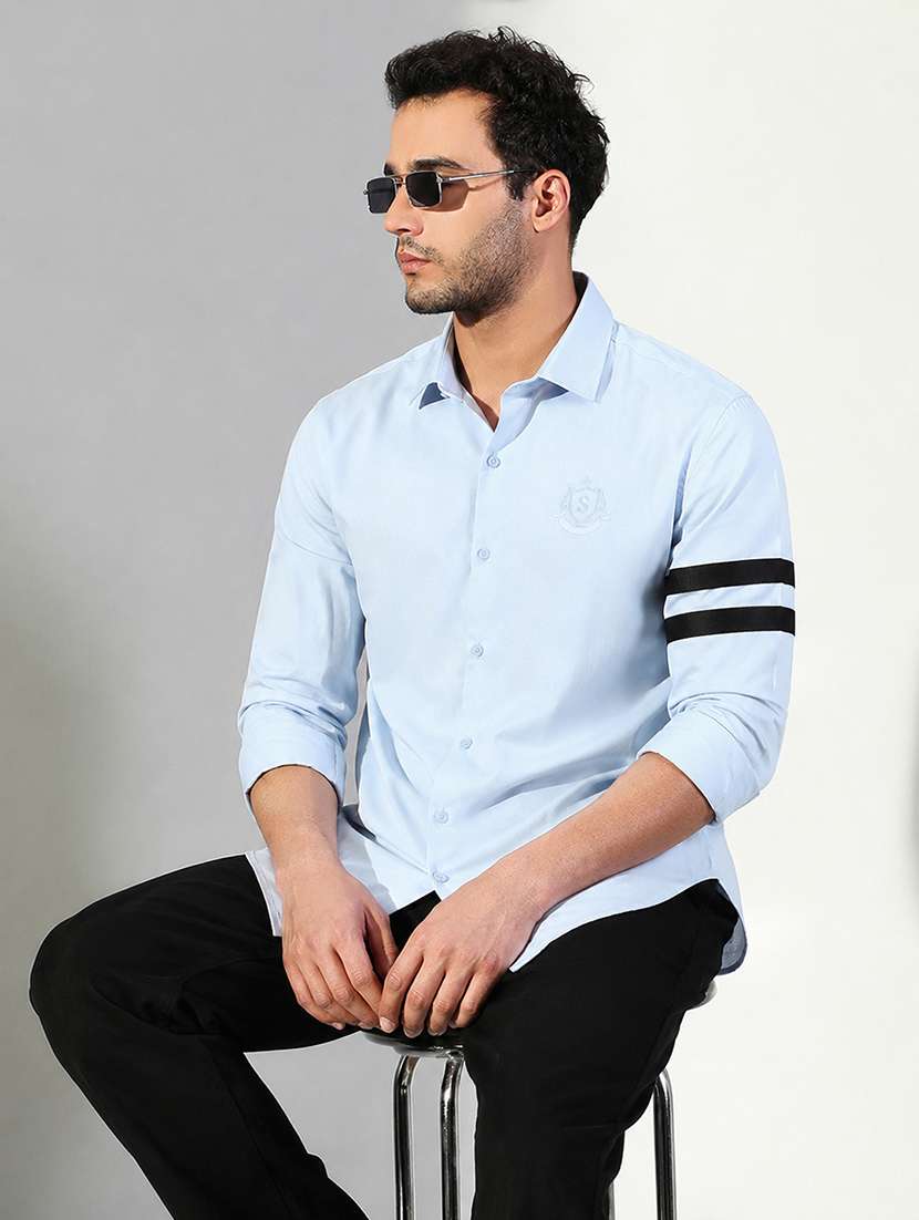 men taped long sleeve slim fit casual shirt