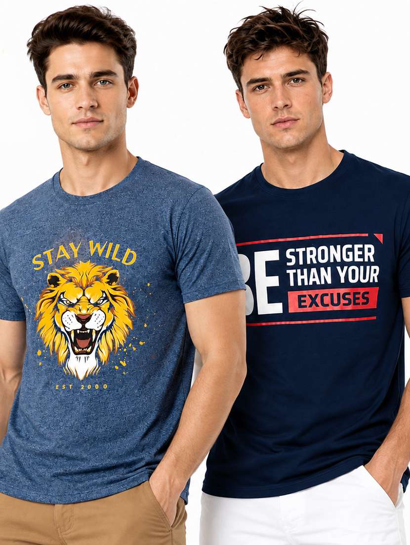 men pack of 2 printed short sleeve regular fit t-shirt