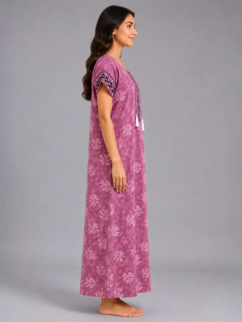 Women Printed Short Sleeves Nighty - 22698765 -  Standard Image - 3