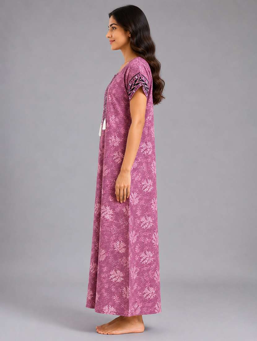 Women Printed Short Sleeves Nighty - 22698765 -  Standard Image - 5