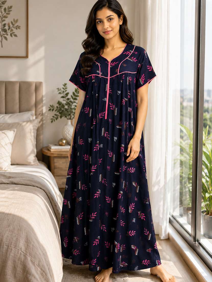 women printed short sleeves nighty