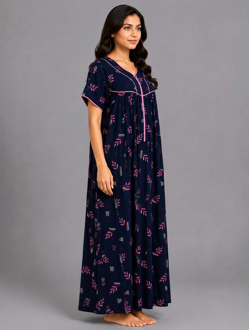 Women Printed Short Sleeves Nighty - 22698773 -  Standard Image - 3