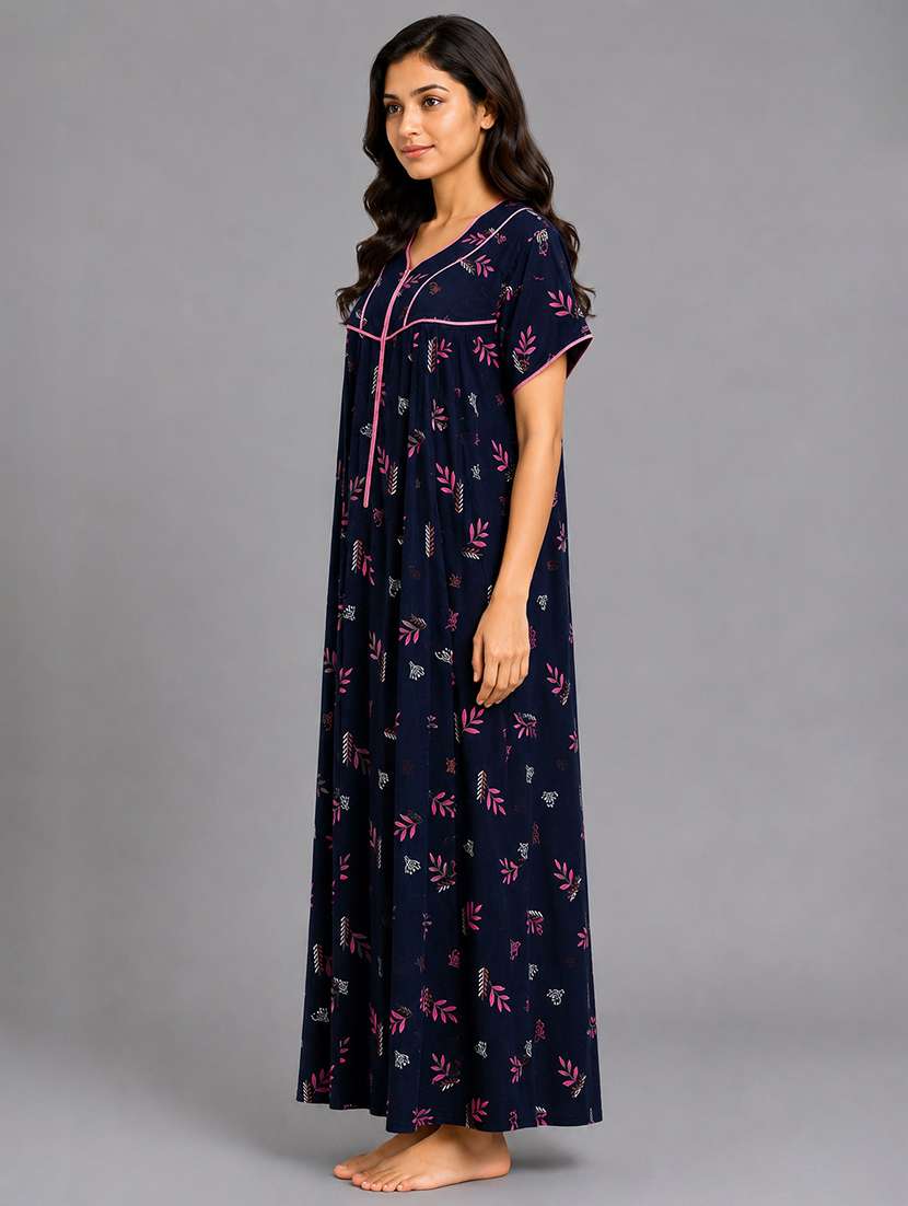Women Printed Short Sleeves Nighty - 22698773 -  Standard Image - 5