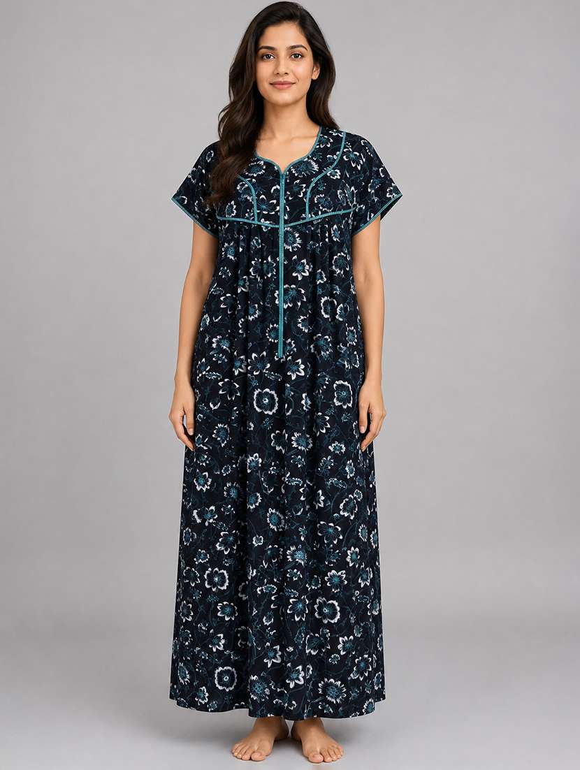 women printed short sleeves nighty