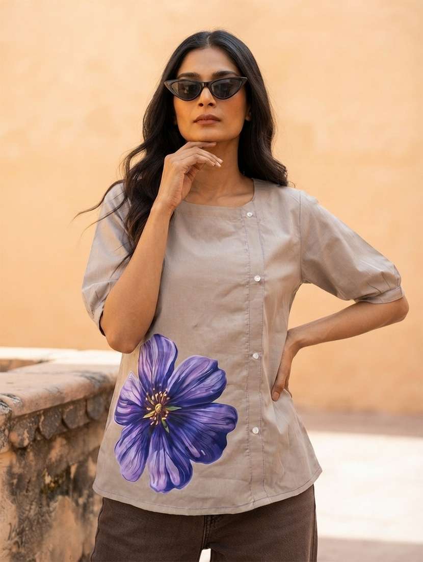 women printed puff sleeves regular top