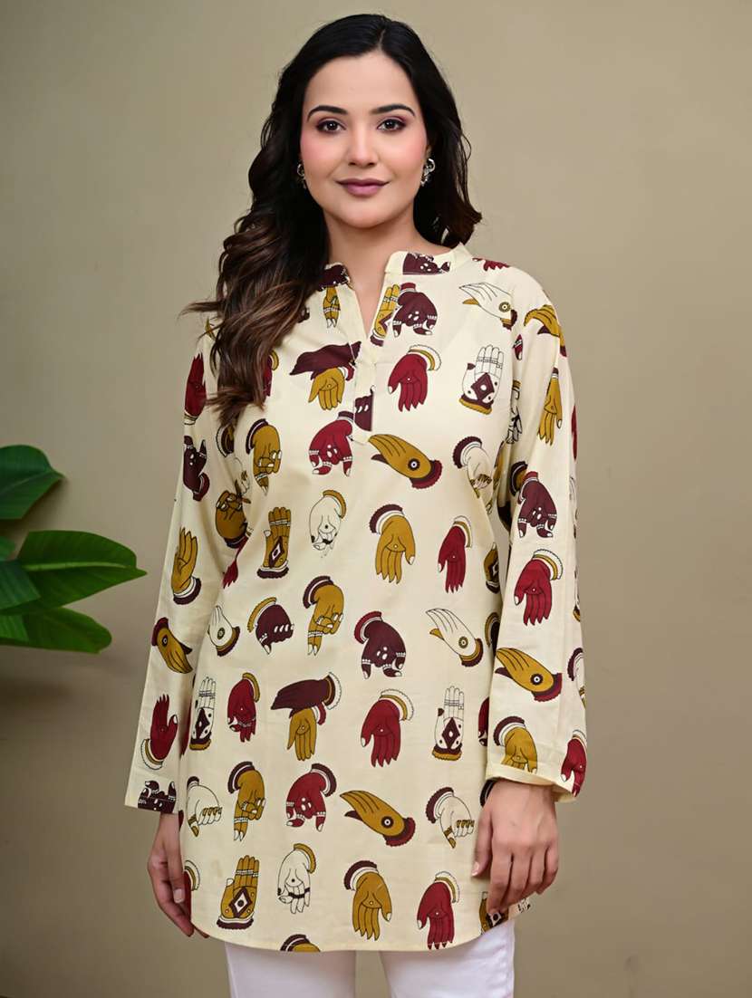 women printed long sleeves straight kurti