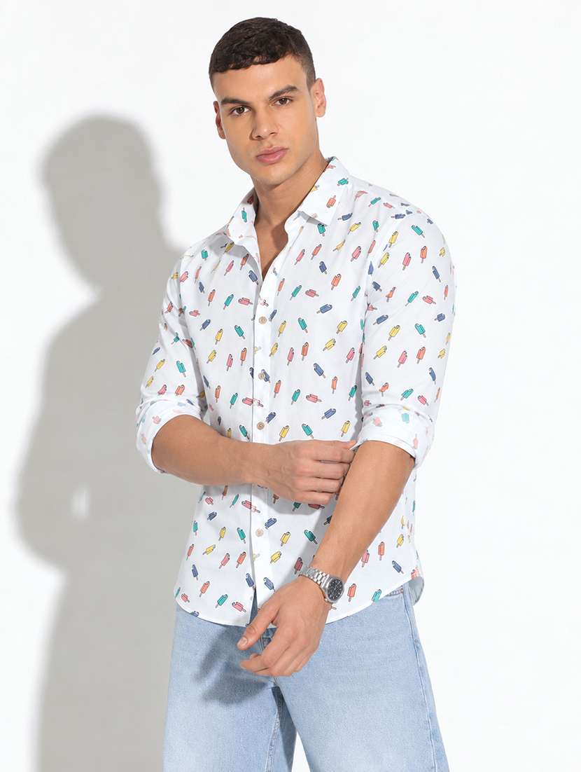 men printed long sleeves regular fit casual shirt