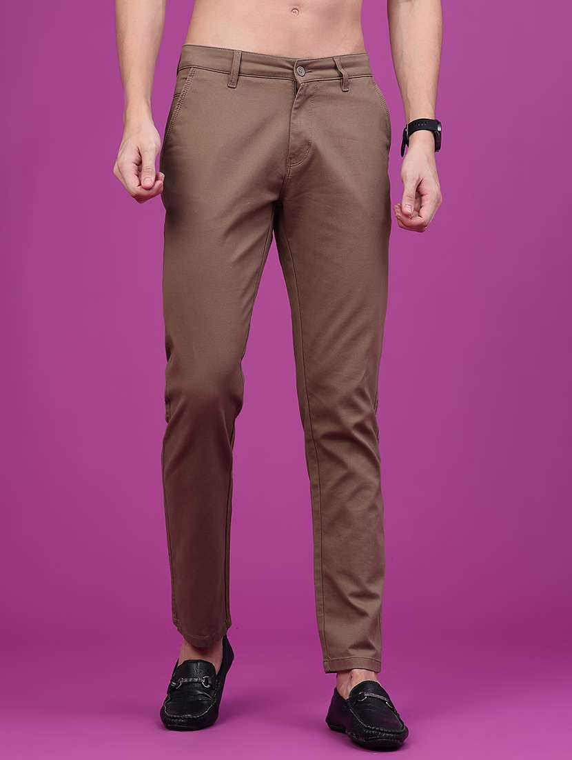 men solid mid rise chinos casual trouser