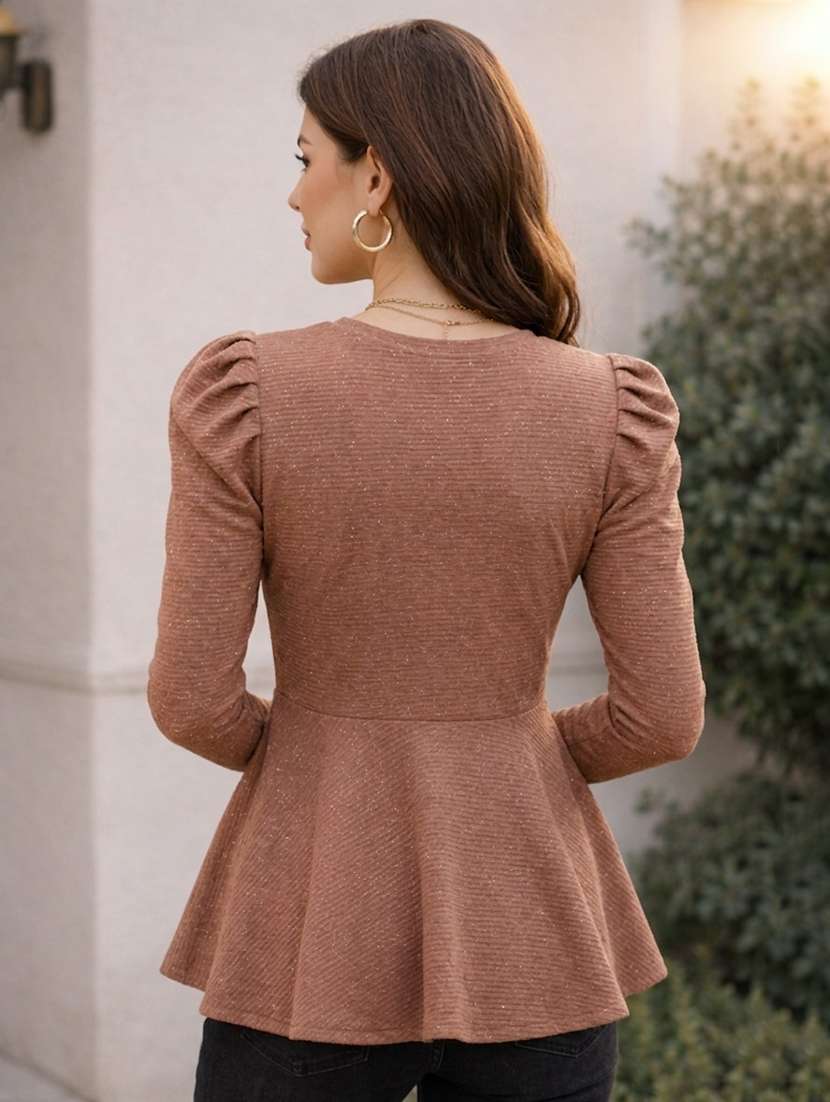 Women Self Design Long Sleeves Peplum Top - 22699312 -  Standard Image - 3