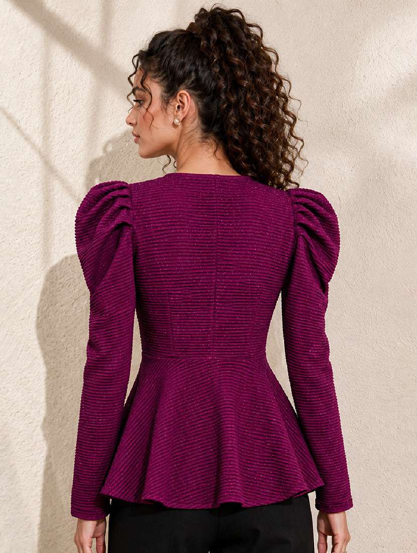 Women Self Design Long Sleeves Peplum Top - 22699316 -  Standard Image - 3
