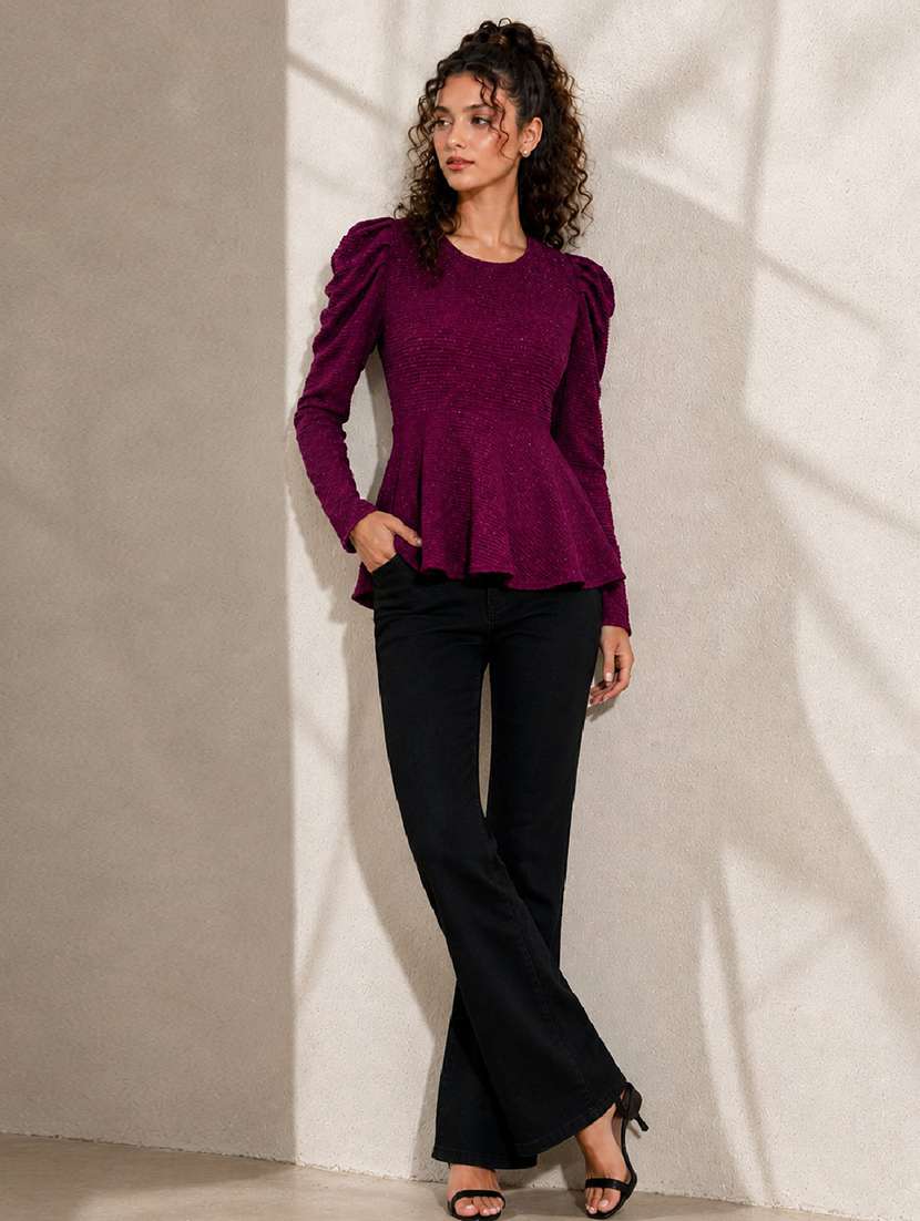 Women Self Design Long Sleeves Peplum Top - 22699316 -  Standard Image - 5
