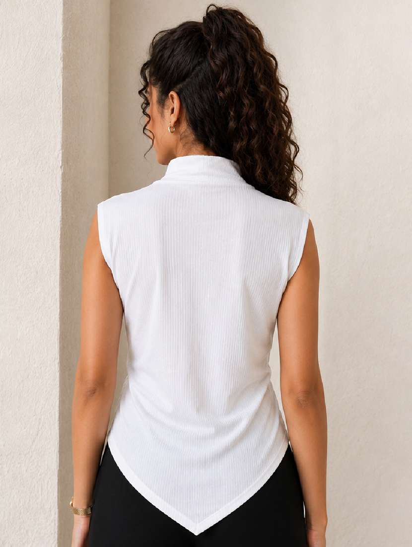 Women Solid Sleeveless Asymmetric Top - 22699326 -  Standard Image - 3